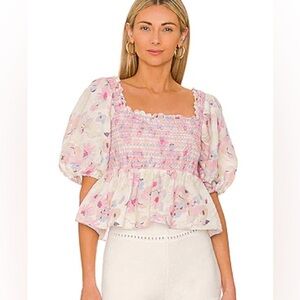 SOMETHING NAVY Floral Smocked Top in Pastel Sz S